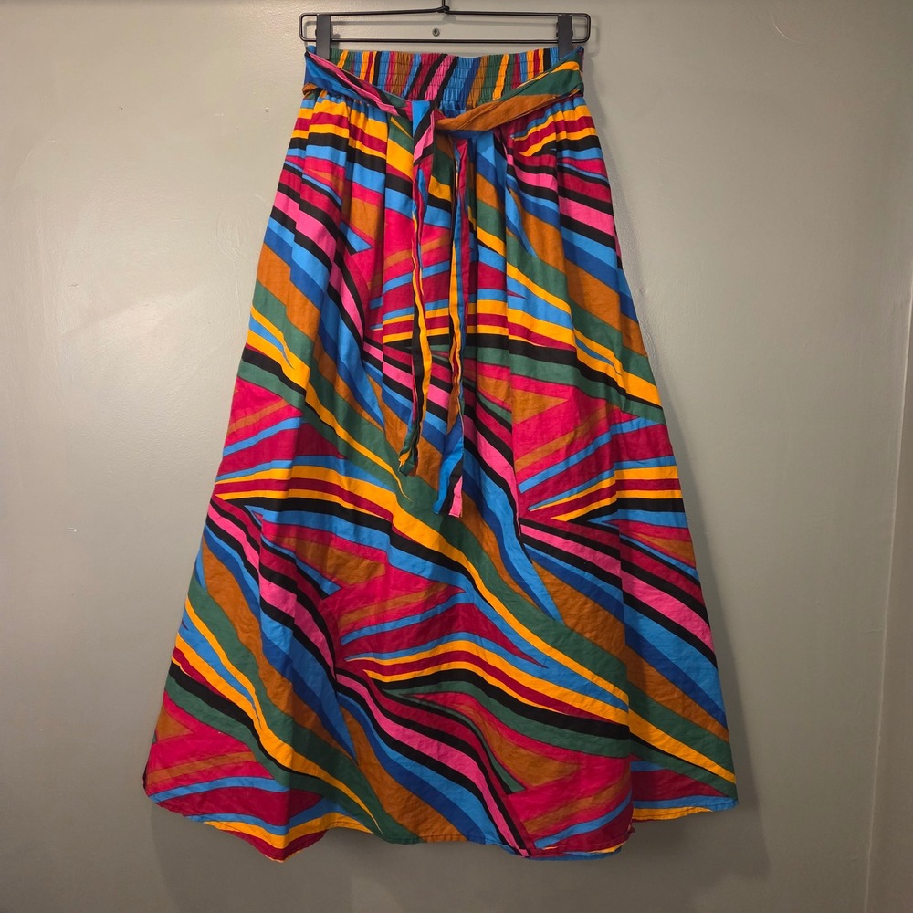 look at me Women's Colorful Midi Skirt Pull On Tie Waist 100% Cotton, 28" Waist